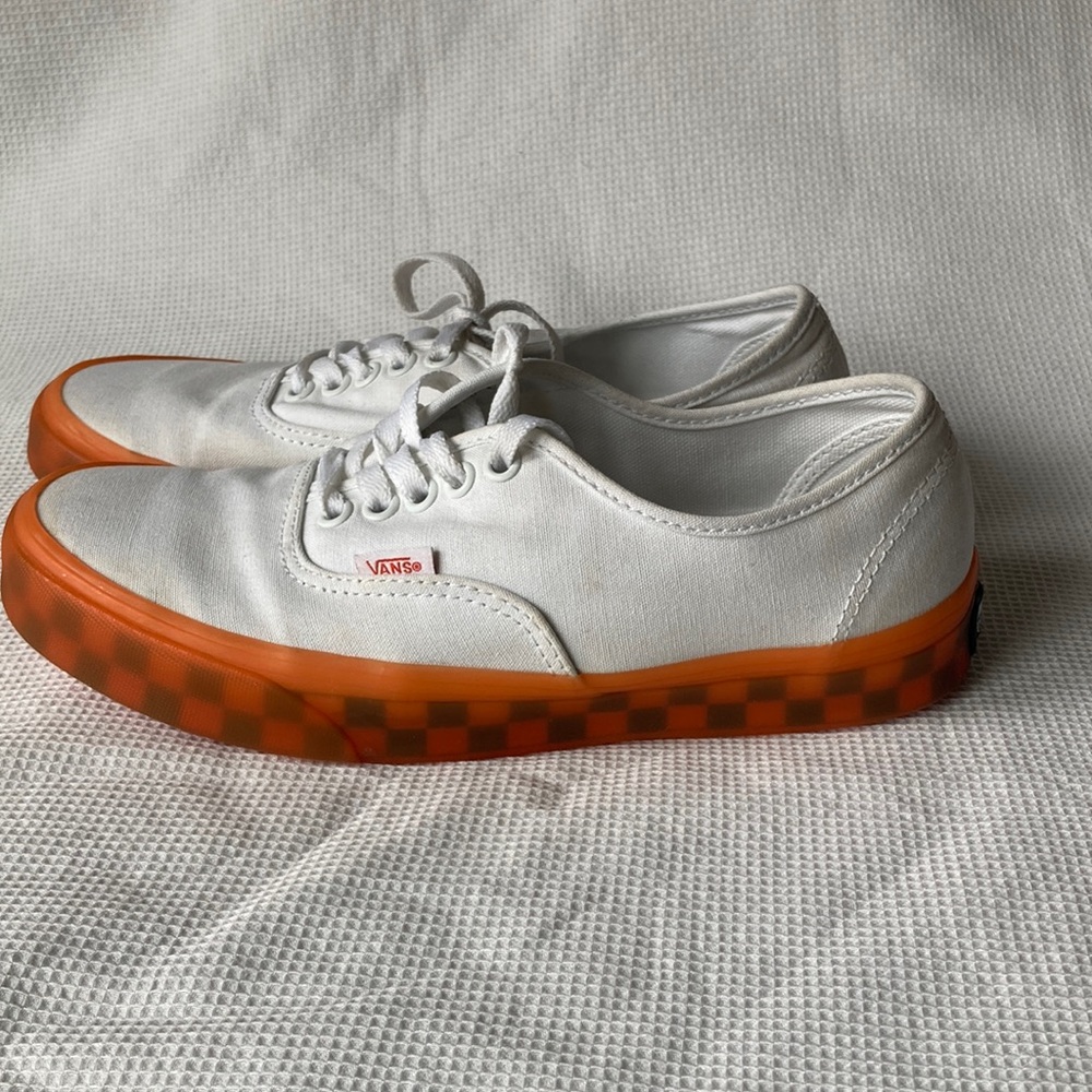 Vans White/Orange Trim Canvas Authentic Translucent Sneaker Size Men 7.5 Women 9 - Picture 3 of 9